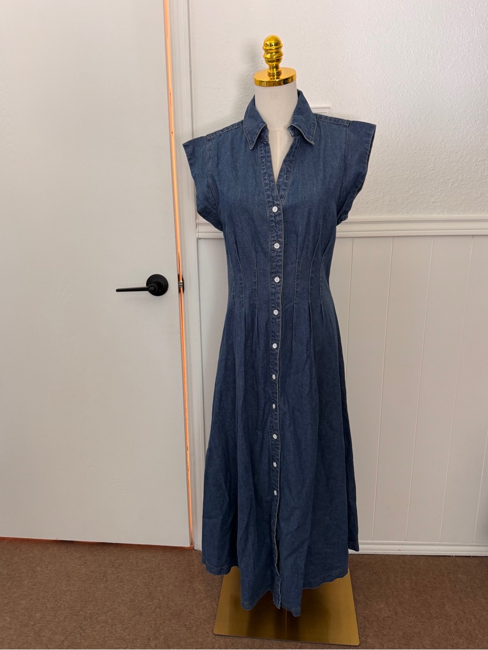 Olivaceous Dark Blue Button-Front Maxi Dress